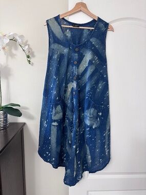 Shiva Fashions 100% Cotton Blue Tie-Dye Sleeveless Swing Dress One Size